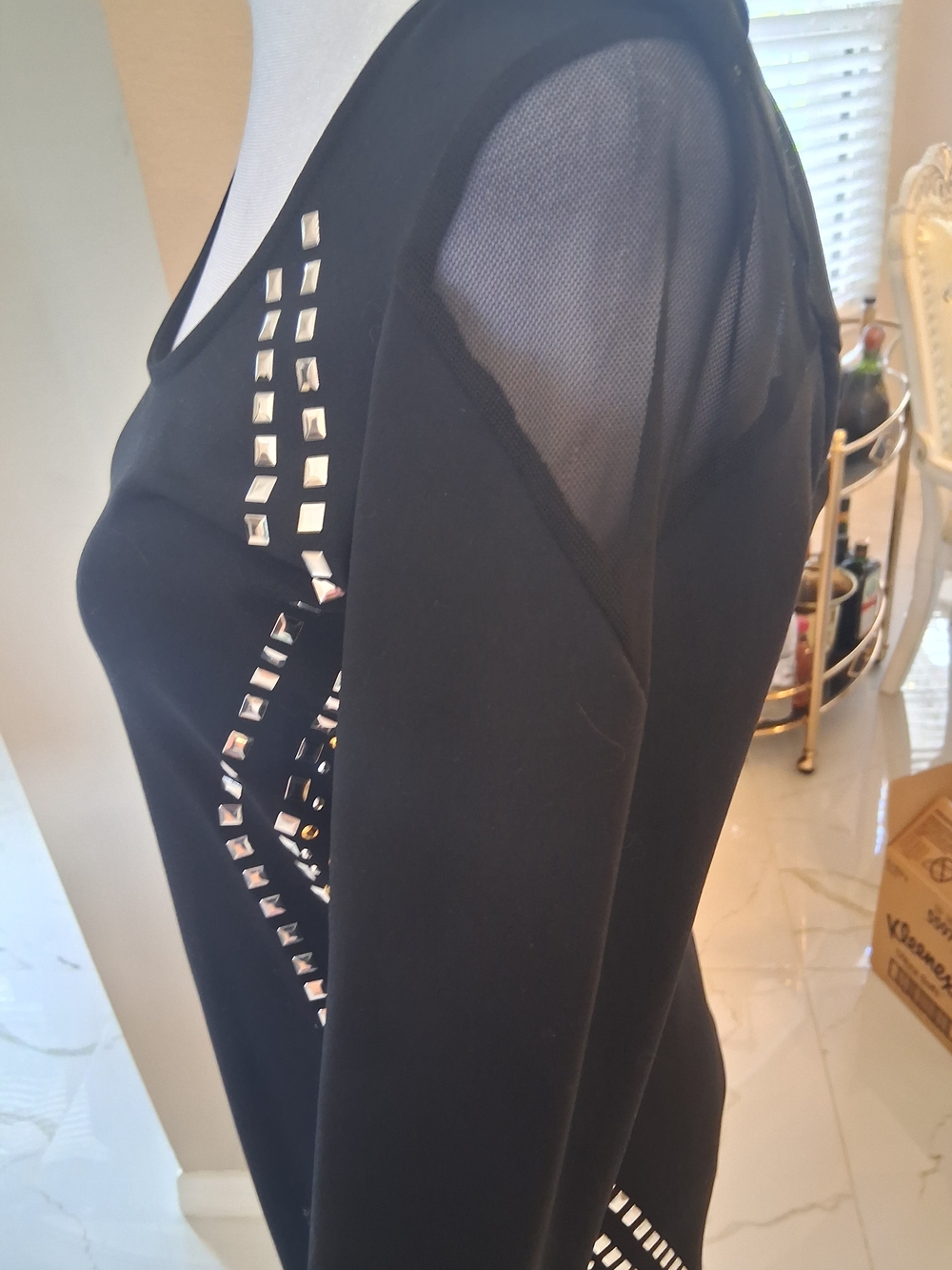 bebe Black Studded Scoop Neck Mini Dress - Picture 3 of 5